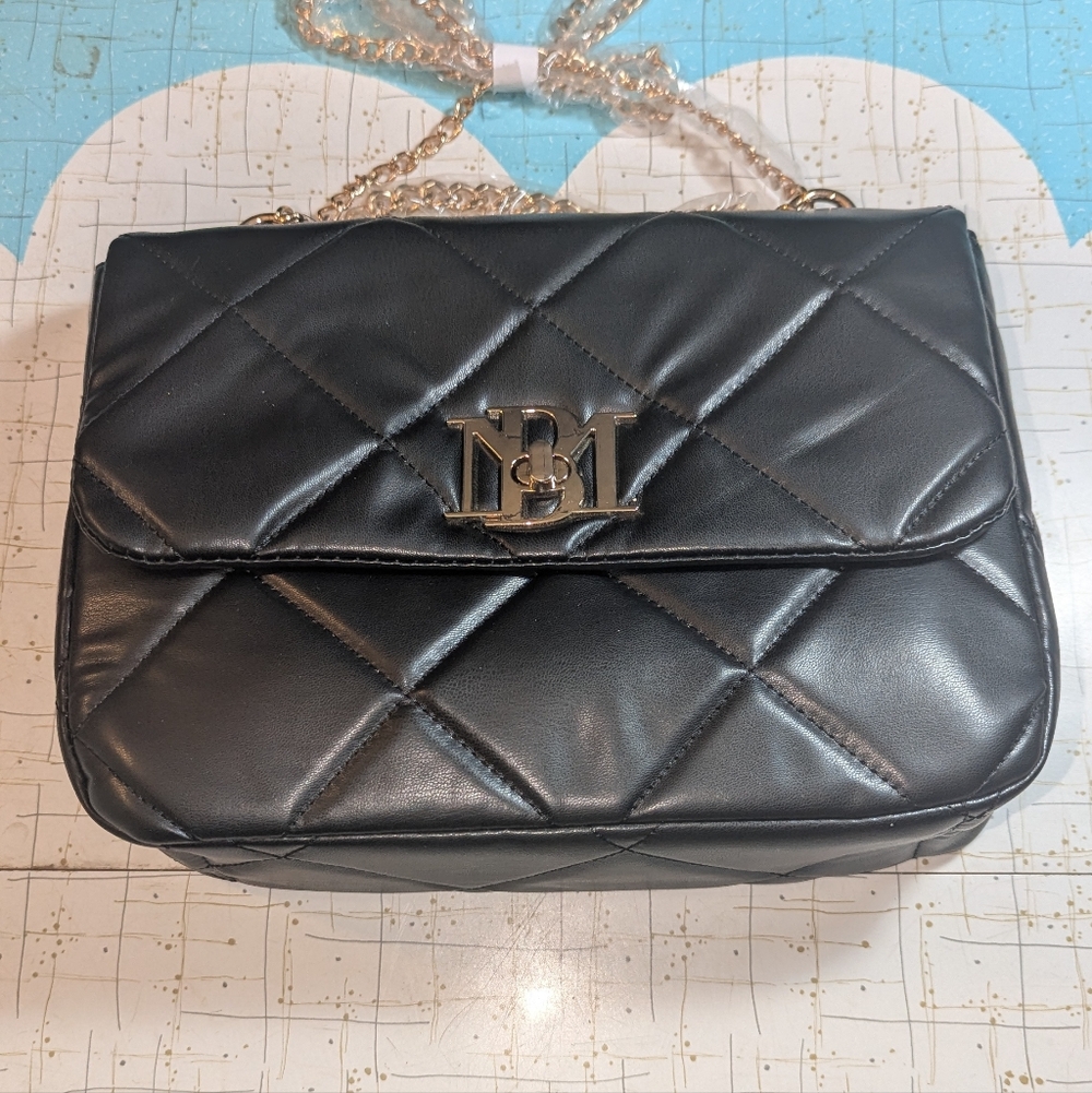 NWT Badgley Mischka Big Chain Black Crossbody Bag‎ Diamond Quilting 11x9x4